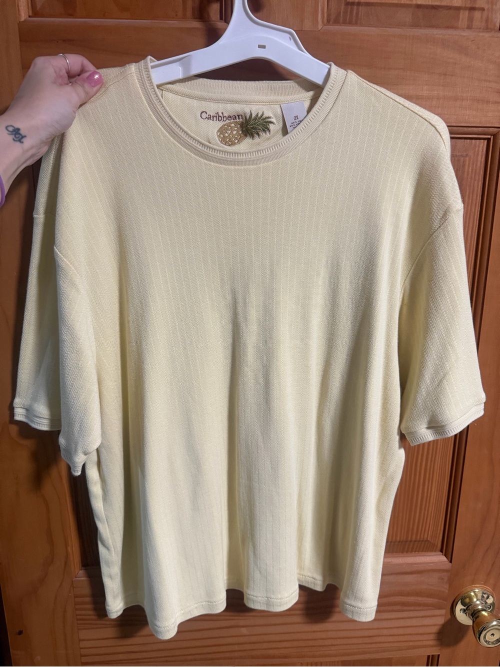 Men’s Silk Caribbean Crewneck Short Sleeve Shirt — Pale Yellow